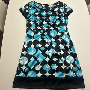 Blue and black vintage retro 70s mini dress with geometric print Size 7/8 NWT